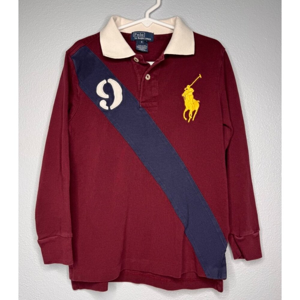 Polo By Ralph Lauren Boys Burgundy Long Sleeve Rugby Shirt SZ 6 Big Pony Preppy